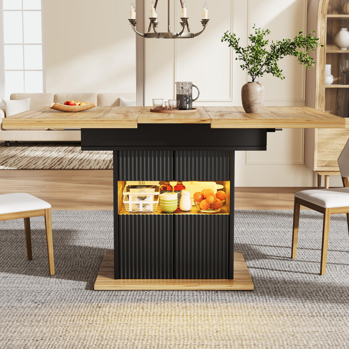 AUSZIEHBARER ESSTISCH mit Stauraum 110-140 x 80 cm Schwarz - Schwarz, Metall (110/80/76cm) - Meubliv