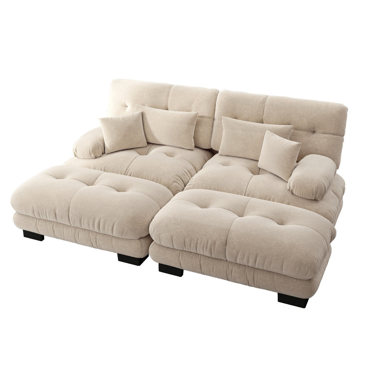 ECKSOFA 220/145/81 cm hellbraun aus Chenille mit 2 Ottomane und Kissen - Cappuccino, Textil (145/220cm) - OKWISH