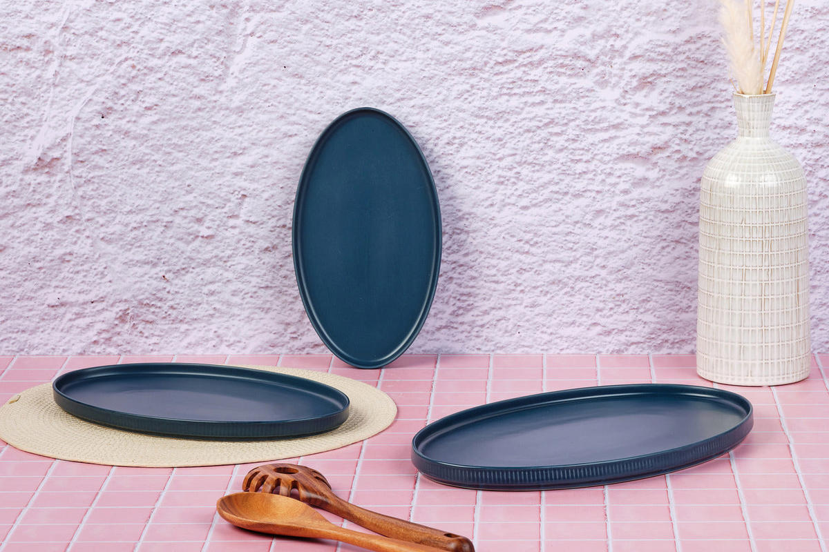 SERVIERPLATTEN Scandi - 3er-Set - Marineblau - Blau, Keramik (1/1/1cm) - Björn