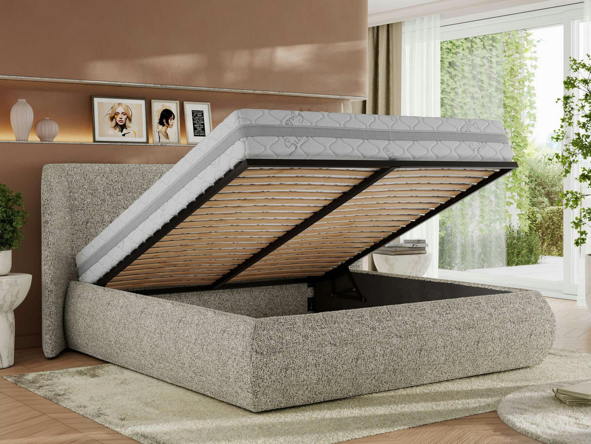 POLSTERBETT CAELA CLASSIC 200/200 - Beige Strukture - Schaum-Matratze - Beige, Textil (200/200cm) - MKS