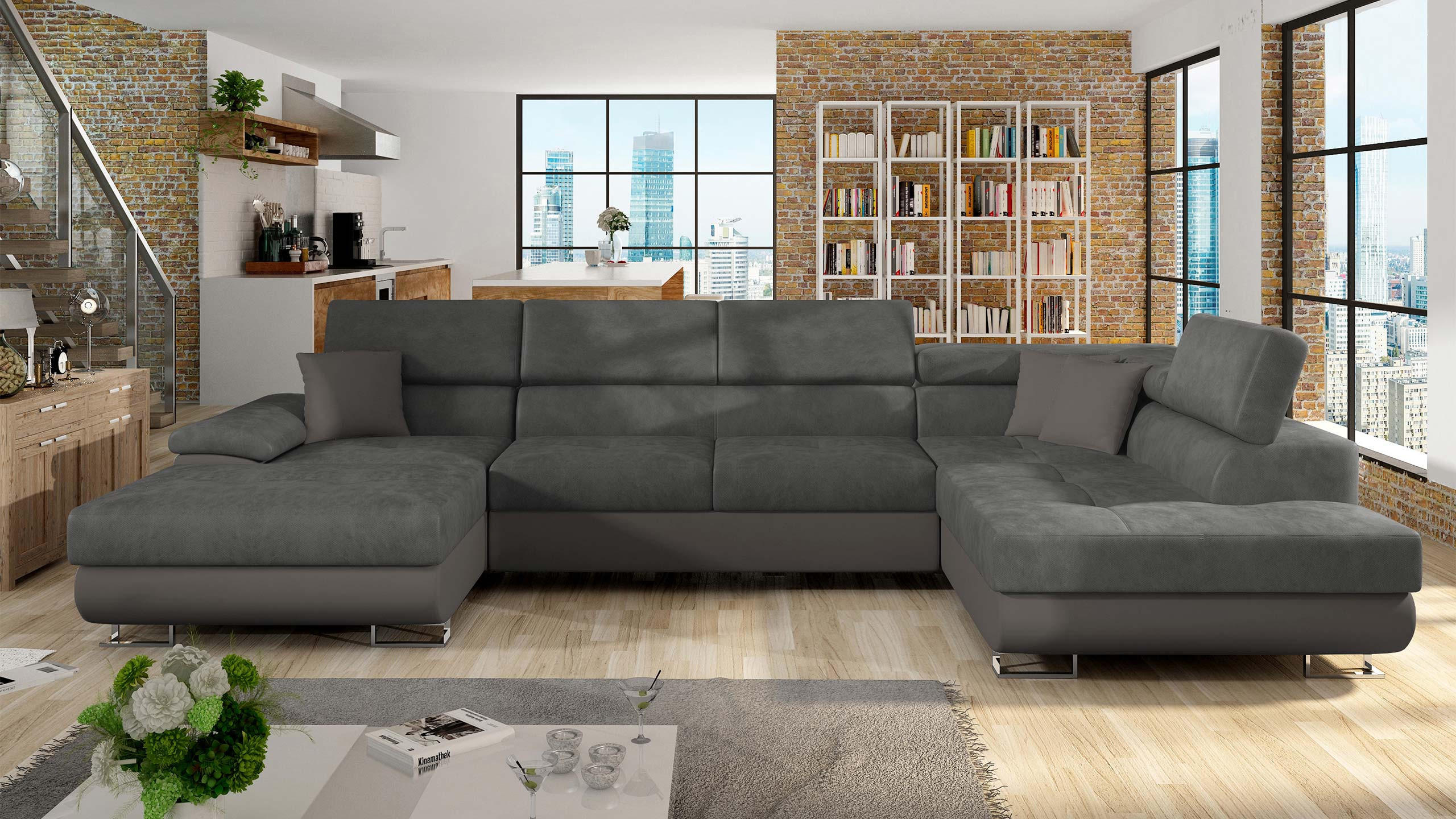 Thumbnail - Mirjan24 Wohnlandschaft, Dunkelgrau, Holz, rechts montierbar, 345x91x202 cm, Wohnzimmer, Sofas & Couches, Wohnlandschaft...