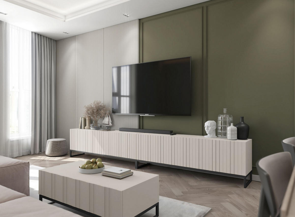 TV-LOWBOARD 2er-Set Elpis Kaschmir matt mit schwarzem Metallrahmen 150 cm - Kaschmir, Holzwerkstoff (300/51.5/36.5cm) - Meble Lindner