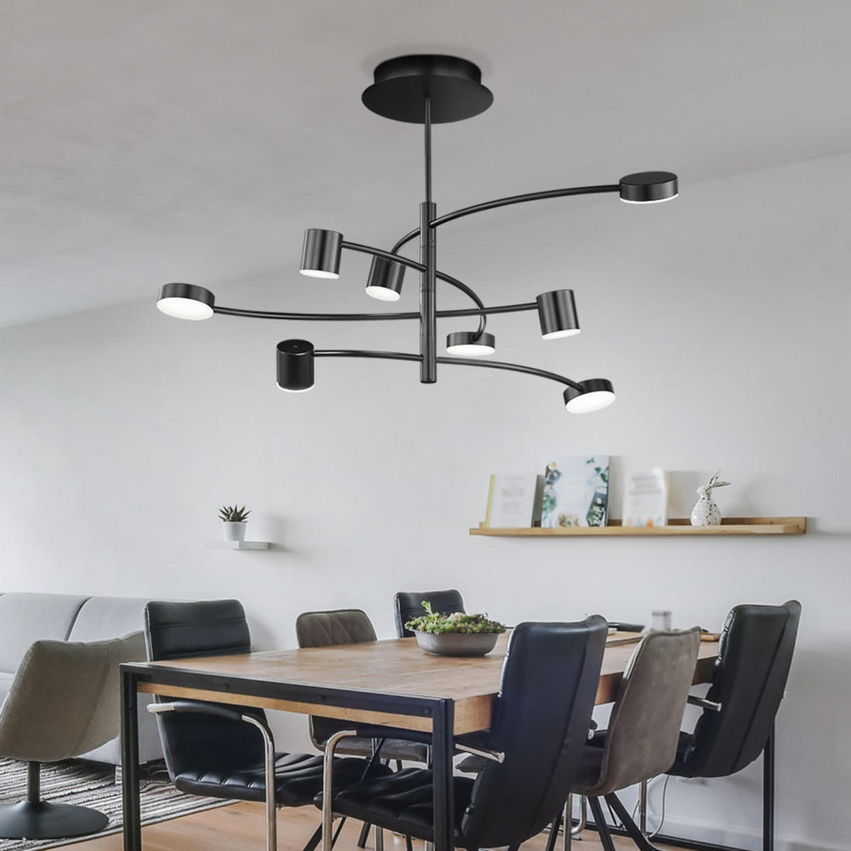 LED DECKENLEUCHTE Metall Schwarz 8 Flammig - Schwarz, Glas (100/100/54cm) - Wofi