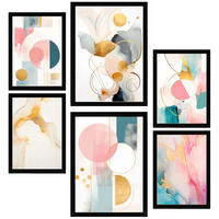 POSTER Set Mit 6 Grün Gold Fuchsia Lila Abstrakt A3 & A4 Schwarzer Rahmen - Schwarz, Papier (29/3/42cm) - Nacnic