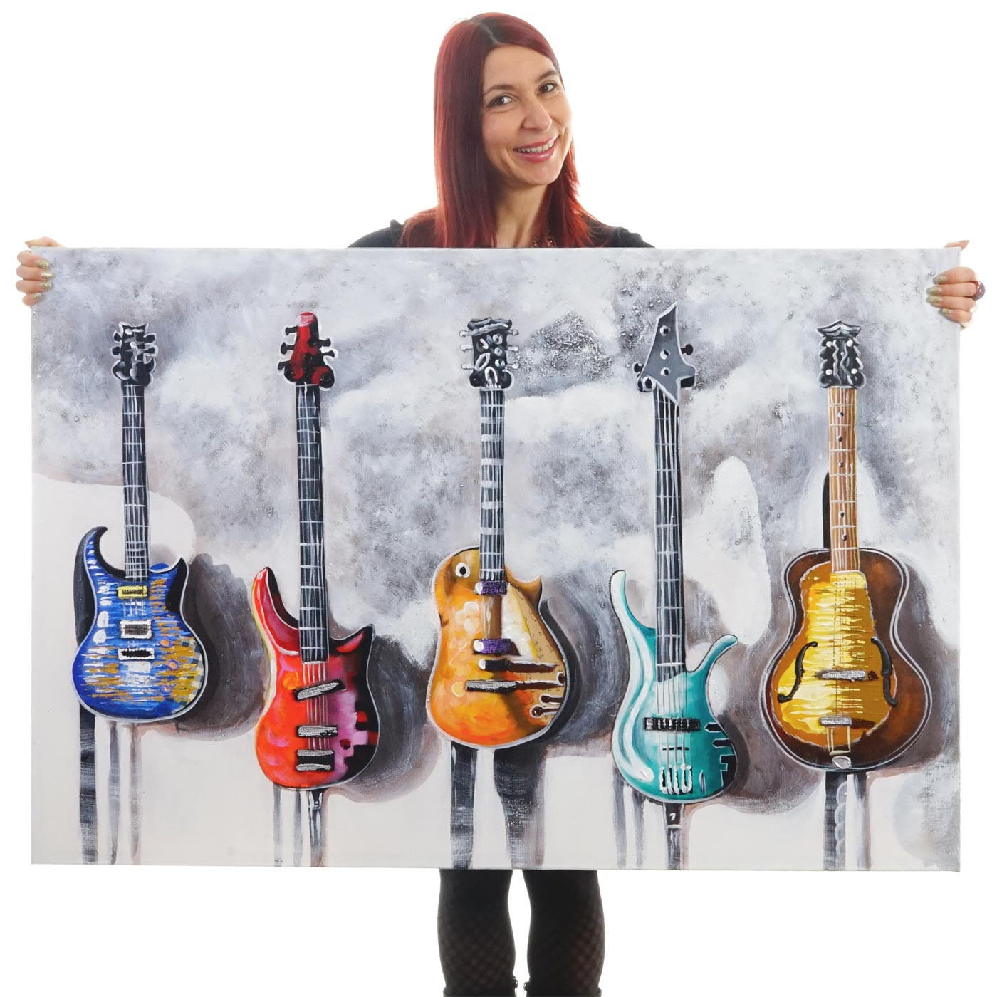 ÖLGEMÄLDE GITARREN HANDGEMALT Mehrfarbig - Multicolor, Textil (120/80cm) - MCW