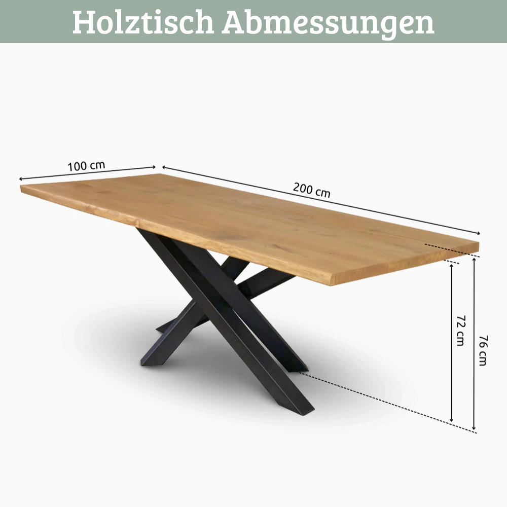 ESSTISCH Massivholz mit Baumkante RAGNAR 200x100 cm Eichenholz T-Spider Gestell - Braun, Holz/Metall (100/200/76cm) - DELUKE