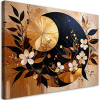 LEINWANDBILD Abstraktion Kreise Blätter Blumen Gold Braun 90x60cm - Beige, Textil (90/60cm) - Feeby