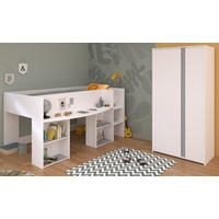 KINDERZIMMER in weiß Set 2-tlg. mit Kleiderschrank und Hochbett 90x200 - Weiß/Rosa, Holz/Holzwerkstoff (205/182/104cm) - Parisot Meuble