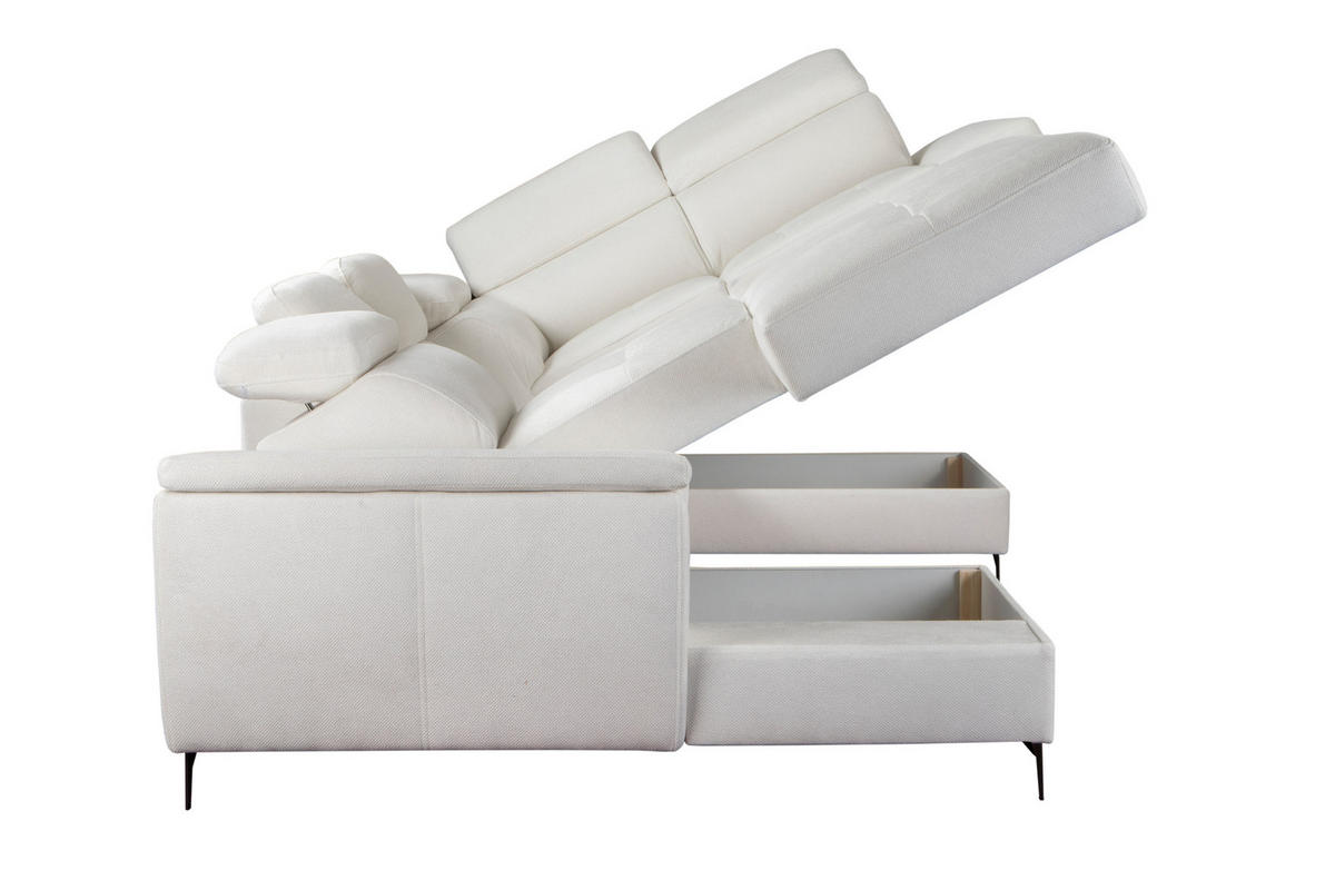 WOHNLANDSCHAFT VOLA Weiß Velours-Stoff mit Schlaffunktion - Weiß, Holz (348/105/199cm) - MASSENO