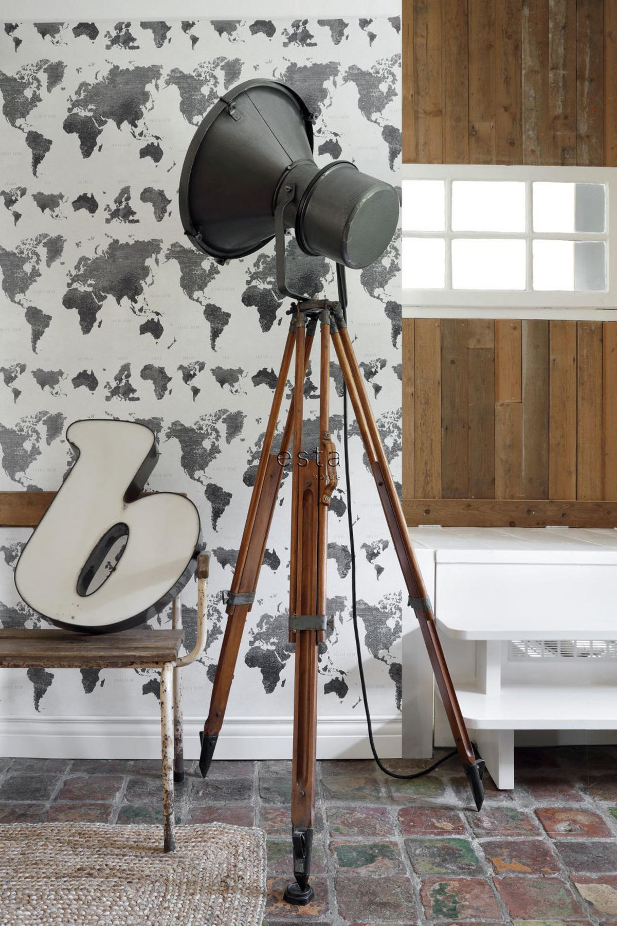 TAPETE vintage Weltkarten 53 cm x 10.05 m - Grau, Papier (53/1000cm) - ESTAhome