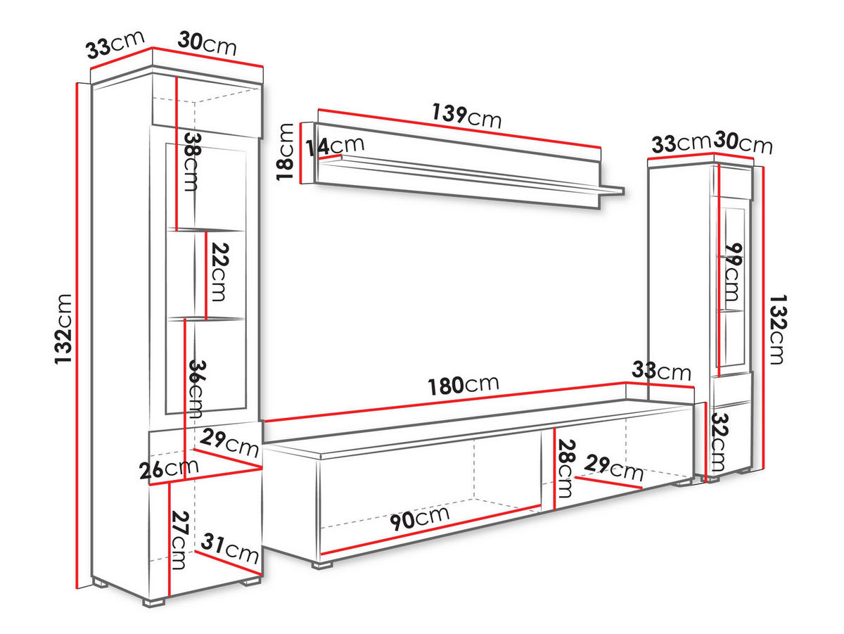 WOHNWAND Vera II - Kaschmir, Holzwerkstoff (30/130/33cm) - MIRJAN24
