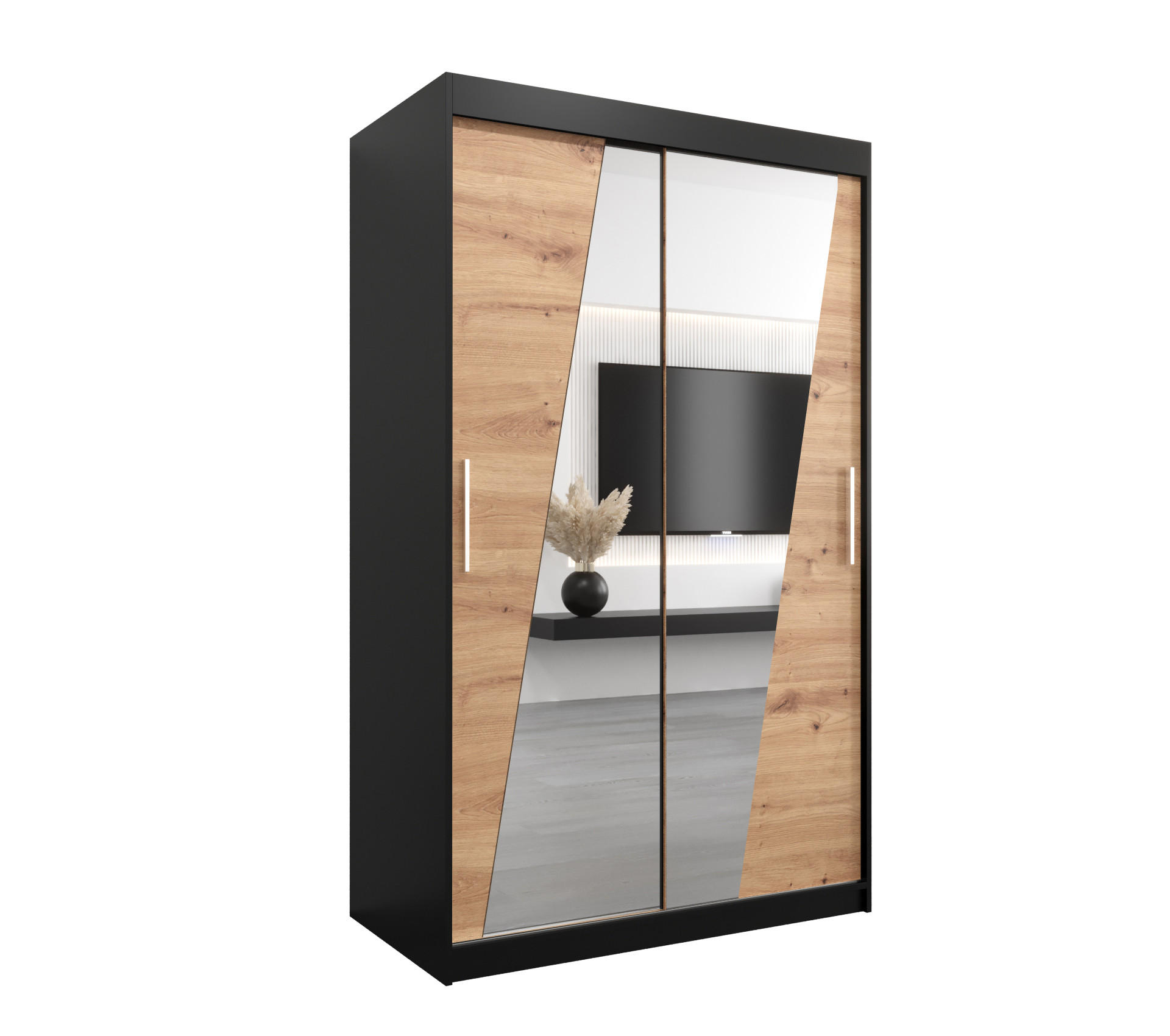 SCHWEBETÜRENSCHRANK 200/120/62 2-türig - Silberfarben/Schwarz, Holz/Kunststoff (120/200/62cm) - Abiks Möbel