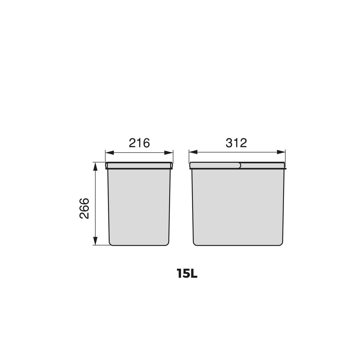 RECYCLINGBEHÄLTER für Küchenschublade, Höhe 266mm, 1x15Liter, Kunststoff anthrazitgrau - Anthrazit, Kunststoff (23/32/33cm) - EMUCA