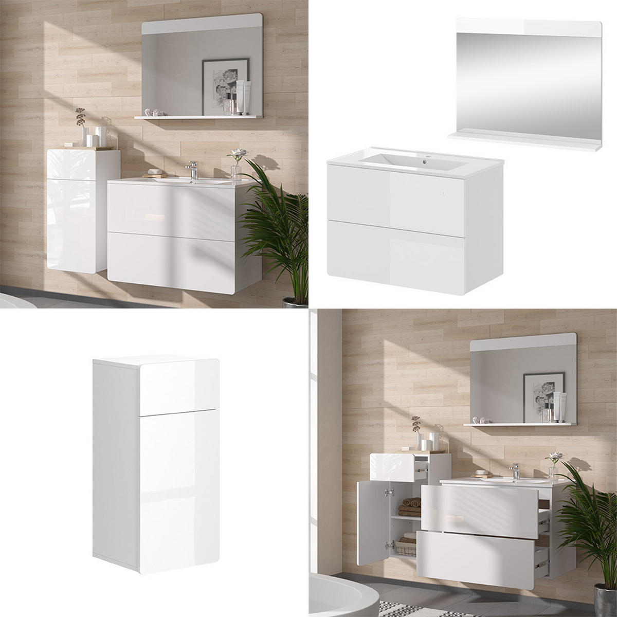BADMÖBEL-SET Izan Weiß 4 Teile mit Midischrank - Weiß, Holzwerkstoff (80/59.3/46cm) - Vicco