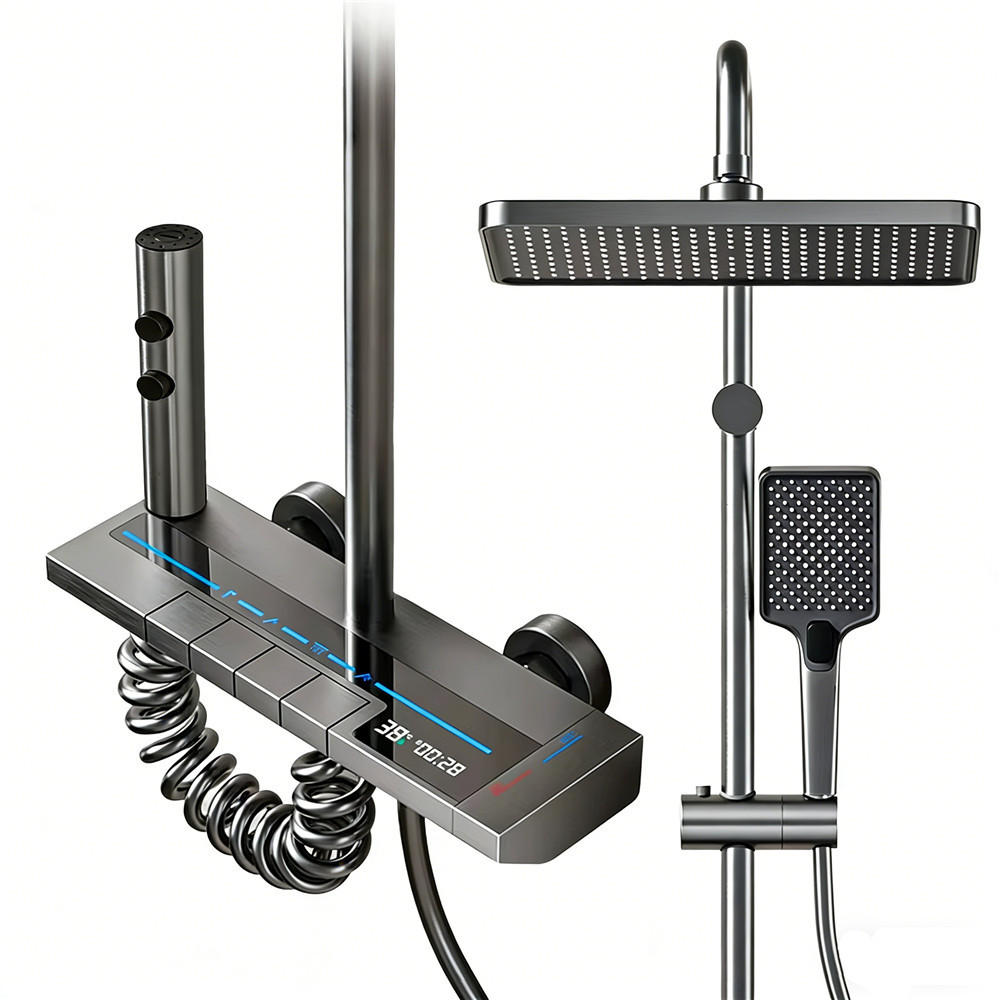 ÜBERKOPFBRAUSESET Aluminium Digitalanzeige Klavierknopf LED - Dunkelgrau, Metall (20/125/30cm) - Bextcok