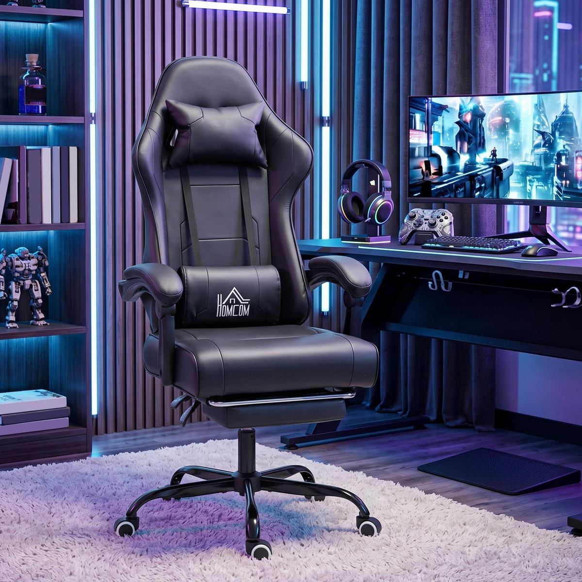 GAMINGSTUHL DE-11867 mit USB-Massage & 155° Neigung Schwarz - Schwarz, Metall (63/134/66cm) - ComfortXL