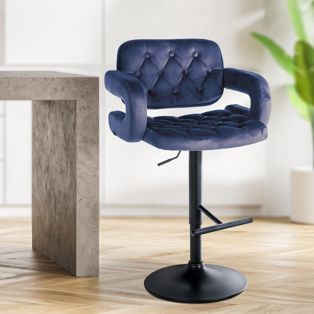 BARHOCKER Samt blau - Blau/Schwarz, Textil (62/103/55cm) - CLP