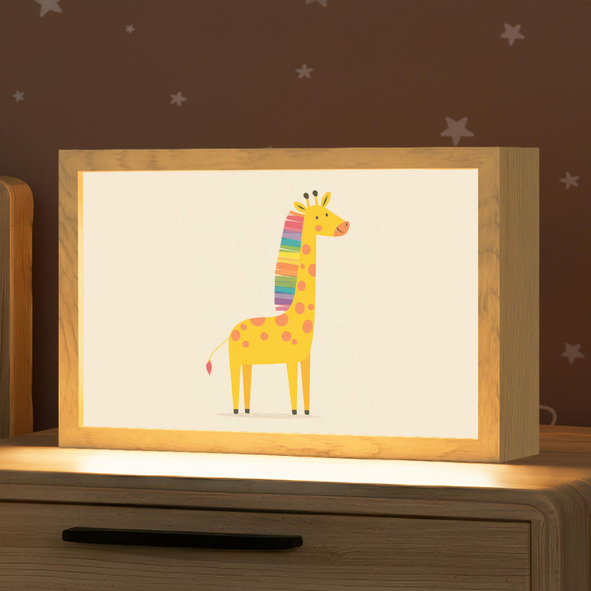 NACHTTISCHLAMPE Giraffe - Regenbogenmähne - Beige 30x20 cm - Beige, Holzwerkstoff (8/30/20cm)