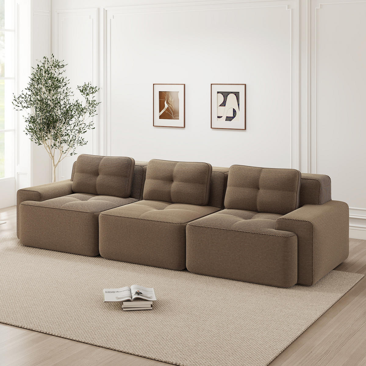 SOFA 293×104×69 cm aus kratzfestem Cordstoff rahmenlos, braun - Braun, Textil (104/69/293cm) - Luhomfu