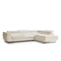ECKSOFA Concord Creme Chenille-Stoff - Rechts Seite - Creme/Schwarz, Holz/Holzwerkstoff (277/203cm) - Maison de Reve