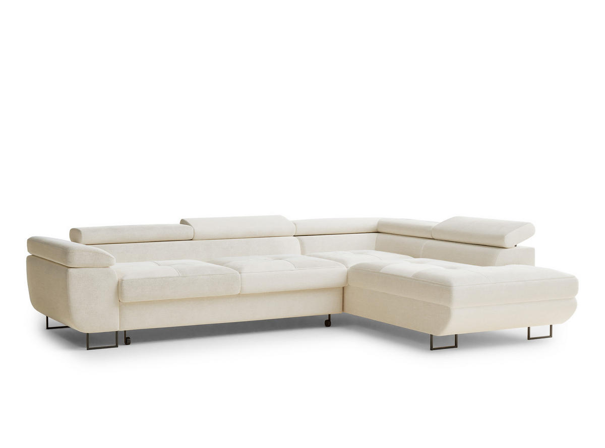 ECKSOFA Concord Creme Chenille-Stoff - Rechts Seite - Creme/Schwarz, Holz/Holzwerkstoff (277/203cm) - Maison de Reve