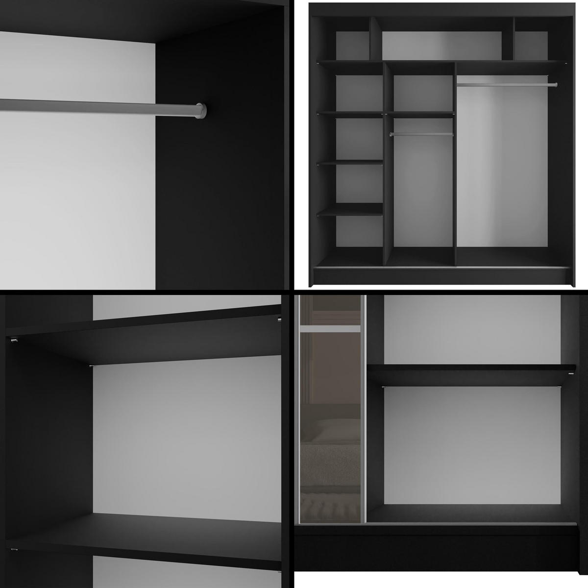 KLEIDERSCHRANK PEKA III - 200 cm - Schwarz|Grau - Schwarz/Grau, Holzwerkstoff (200/215/61cm) - ALTDECOR