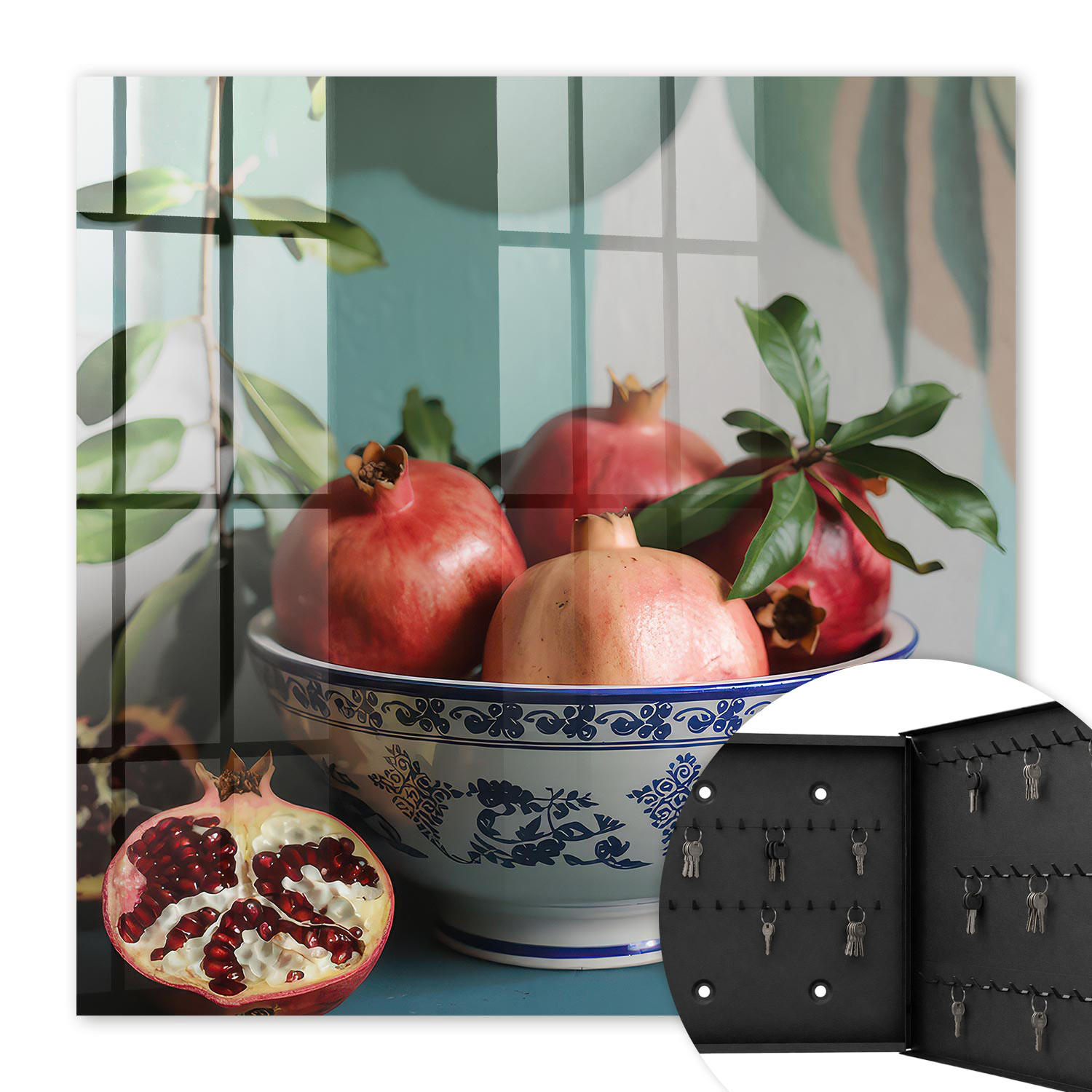 SCHLÜSSELBOX Schwarz 30x30 cm- Türöffnung nach rechts - Granatapfel - Rot, Metall (30/30/5cm) - TULUP