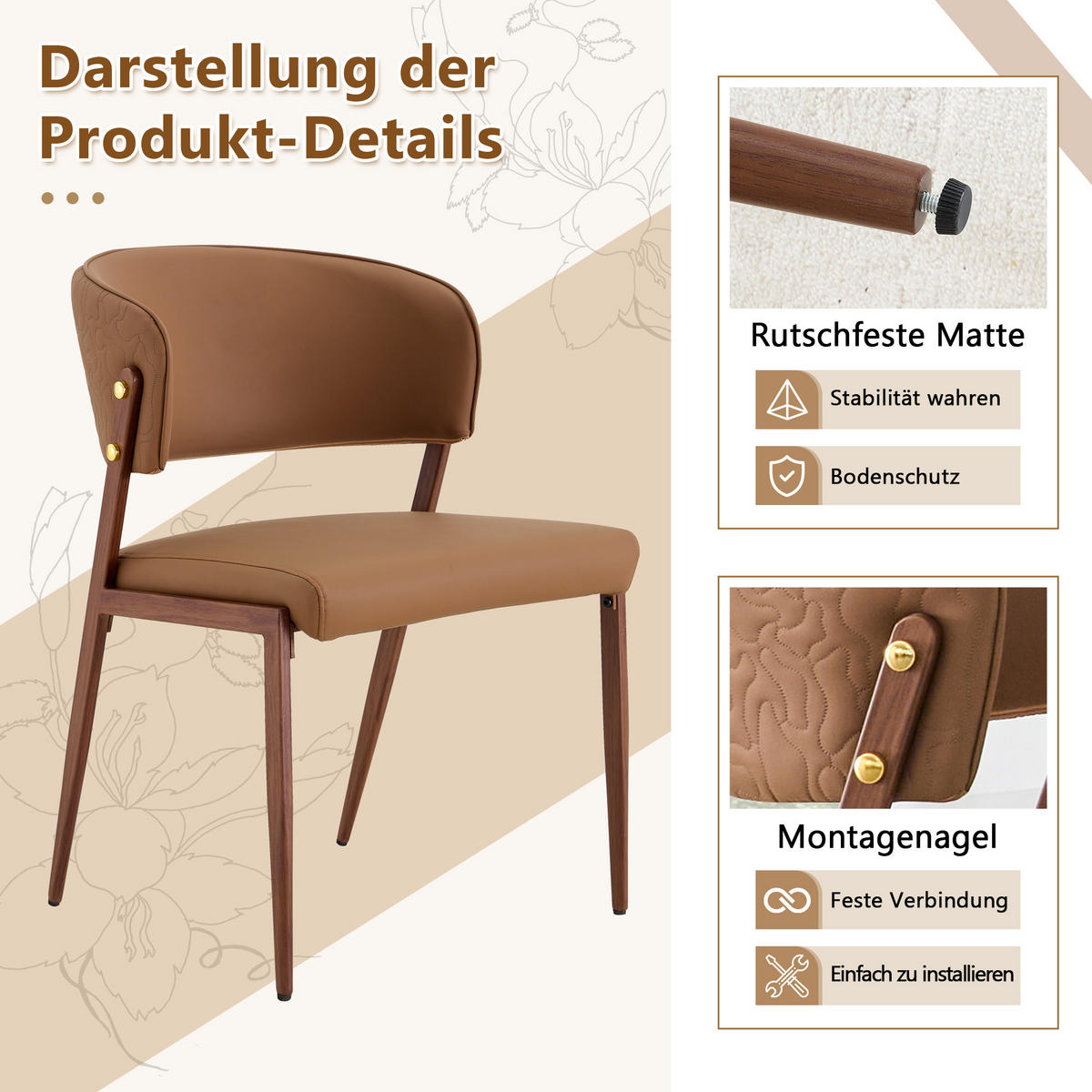 STUHL-SET DE-36689 2 Stück mit Kunstlederbezug und Metallgestell Braun - Braun, Metall (49/78/51cm) - ComfortXL