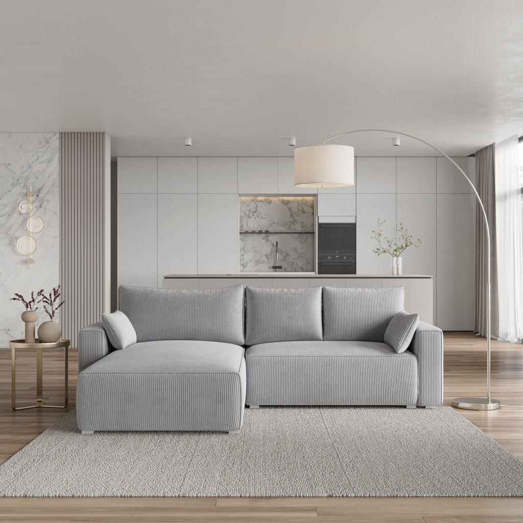 Thumbnail - Masseno Ecksofa, Hellgrau, Holz, 3-Sitzer, L-Form,L-Form, 265x178 cm, Wohnzimmer, Sofas & Couches, Wohnlandschaften, Eck...