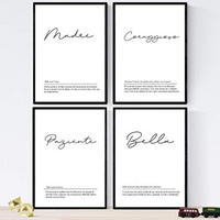 POSTER Set mit 4 Englisch ‚Mutter‘ von Wörtern mit Definitionen A3 Rahmenlos - Klar, Papier (29.7/3cm) - Nacnic