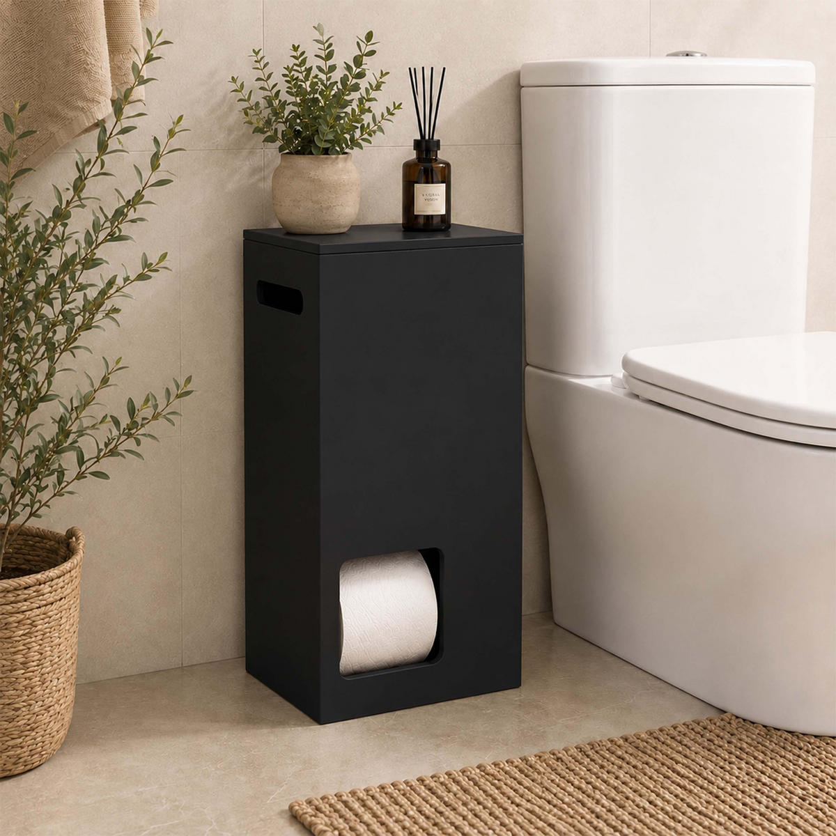 TOILETTENPAPIERHALTER Schwarz für 8 Rollen MDF 50 cm - Schwarz, Holzwerkstoff (25/50/14cm) - Relaxdays