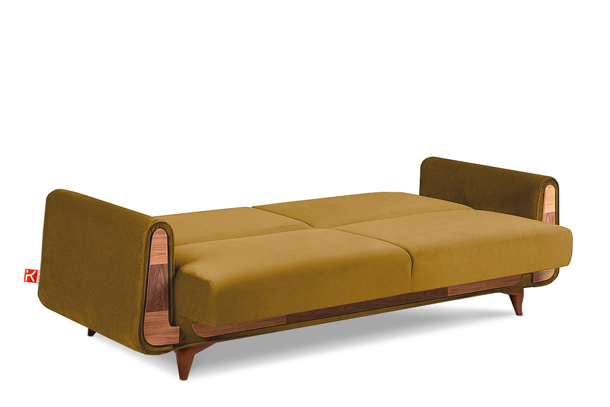 3-SITZER-SCHLAFSOFA GUSTAVO mit Armlehnen, Gelb - Gelb/Braun, Holz/Holzwerkstoff (230/98/98cm) - KONSIMO®
