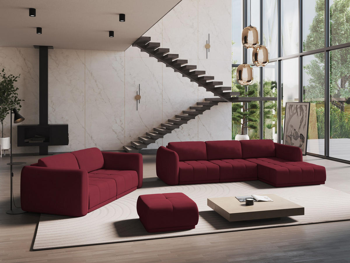 4-SITZER-SOFA Chenille Stoff Rot - Rot/Weinrot, Kunststoff/Textil (250/74/105cm) - Makamii