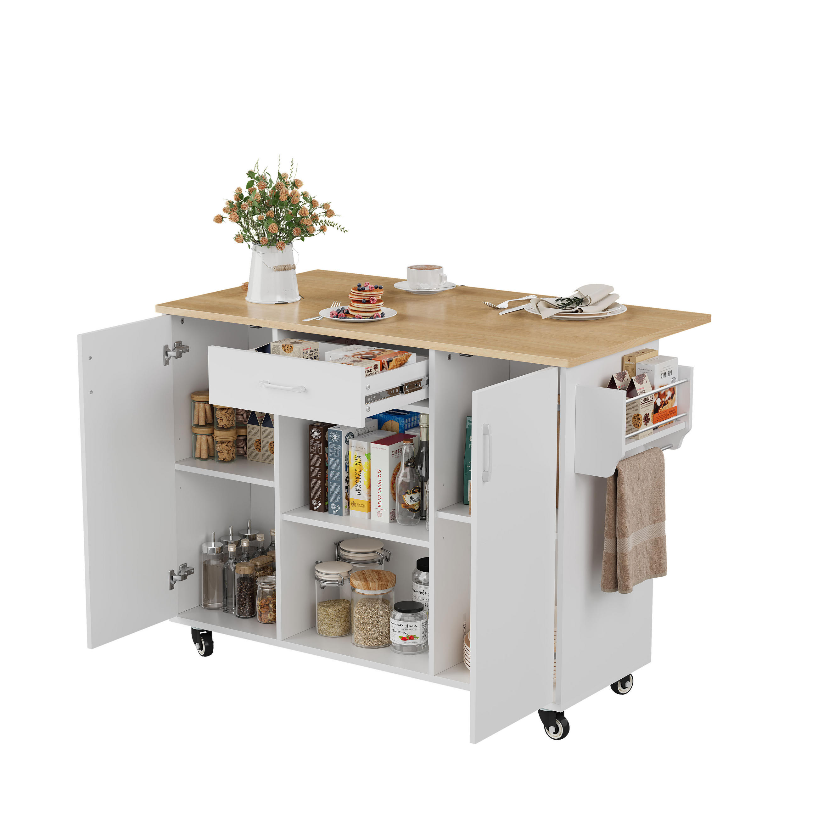KÜCHENINSEL 136.5/67.5/92.8 cm Weiß mit 1 Schubladen und Schrank - Weiß, Holz/Holzwerkstoff (136.5/92.8/67.5cm) - Oxeza