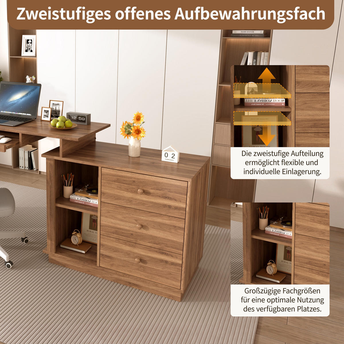 SCHREIBTISCH ausziehbarer Multifunktions-Computertisch 110cm - Walnussfarben, Holzwerkstoff (40/110/75.5cm) - Gisaae