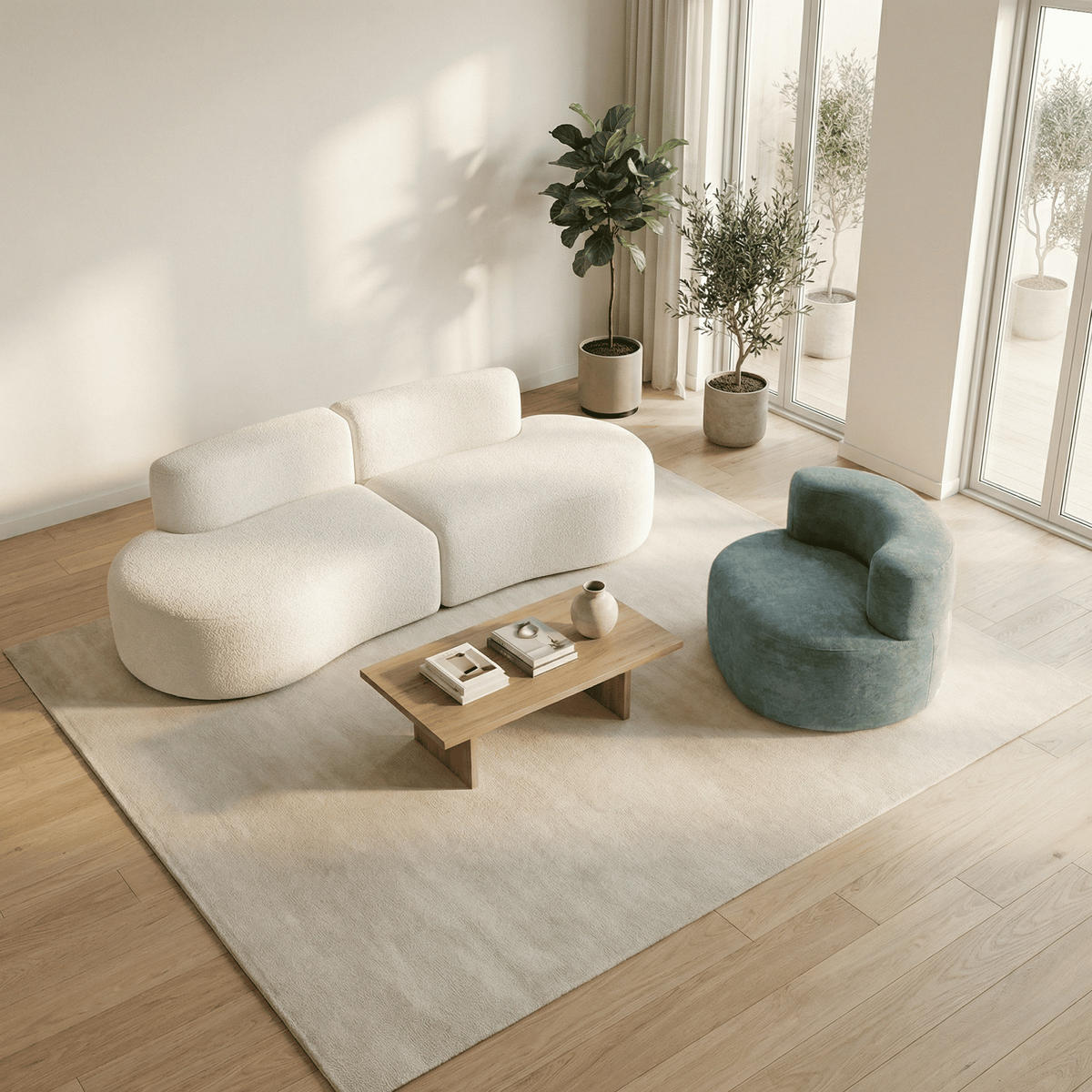 SITZGARNITUR Lounge Sofa und Sessel Weiß und Salbei - Salbeigrün/Weiß, Textil (240/75/102cm) - COCO Living