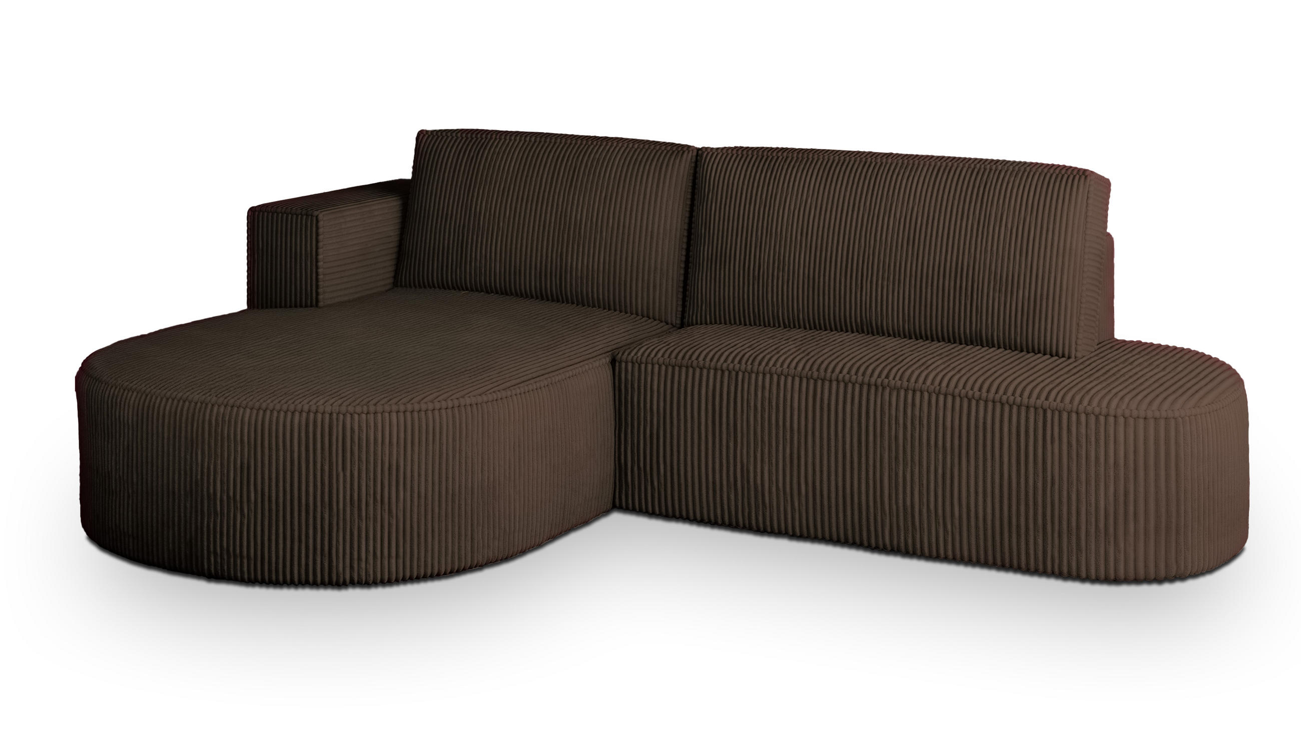 ECKSOFA CORTIO P L-S Braun Kordstoff mit Schlaffunktion - Braun, Holz (265/174cm) - MASSENO