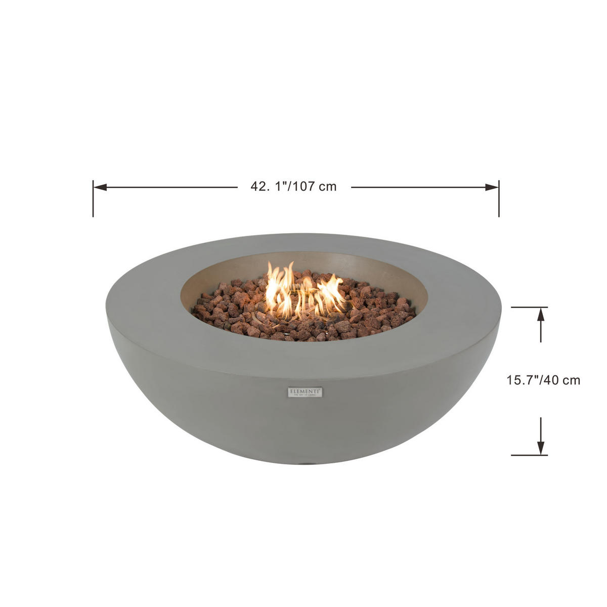 FEUERTISCH LUNAR BOWL Gasfeuerstelle aus GF-Beton - 4-tlg. Set inkl. Glasumrandung, Brennerabdeckung und Gasflaschen-Abdeckung - Hellgrau, Naturmaterialien (107/40/107cm) - Elementi