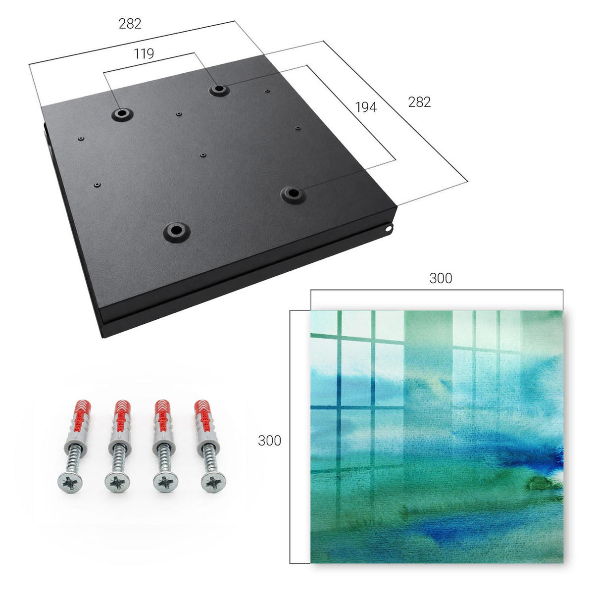SCHLÜSSELBOX Schwarz 30x30 cm- Türöffnung nach rechts - Aquarellblau - Blau, Metall (30/30/5cm) - TULUP