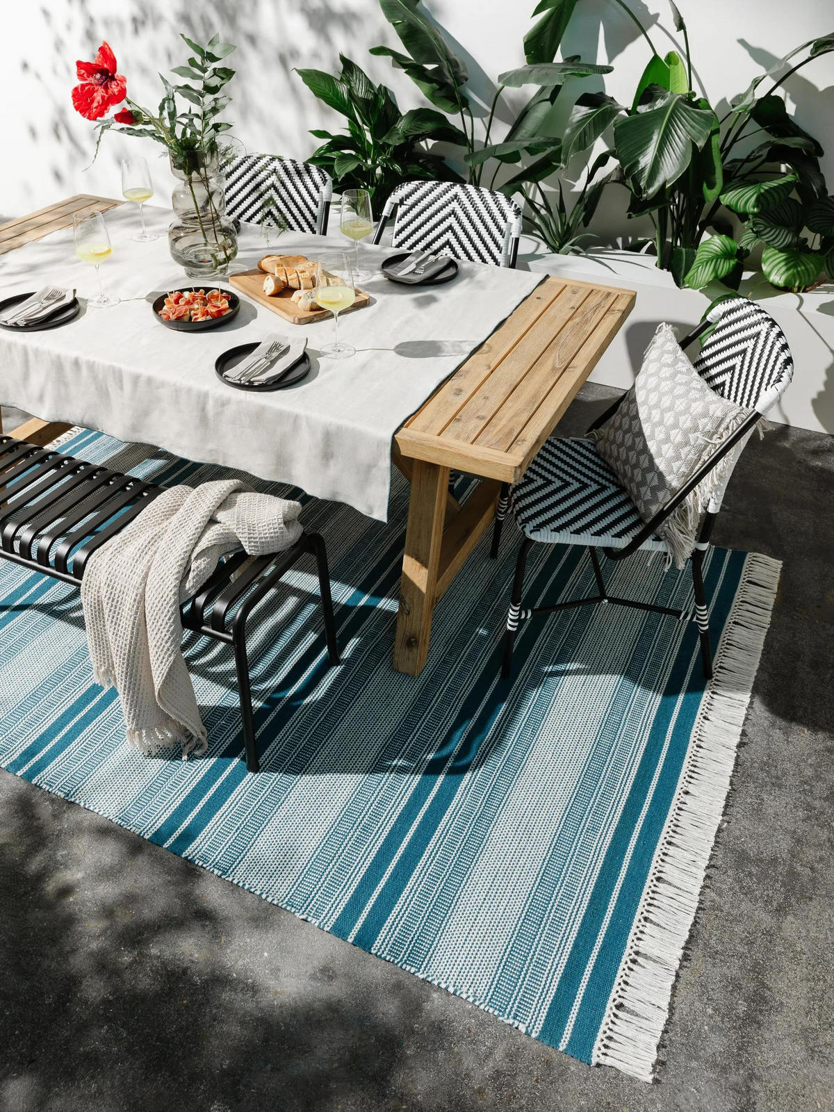 OUTDOOR-TEPPICH Siena handgewebt 200/300 cm - Petrol, Kunststoff (200/300cm) - benuta Nest
