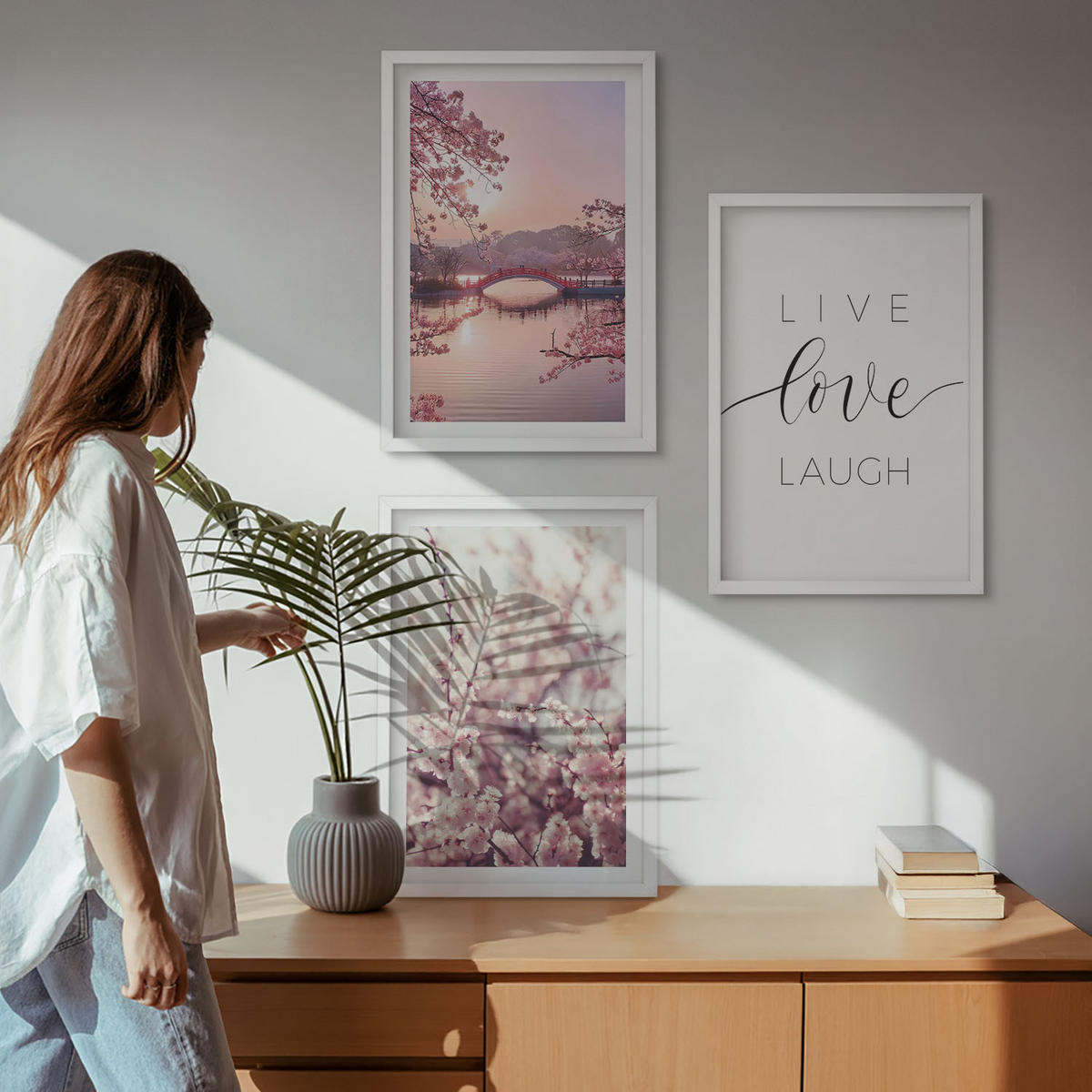 WANDBILDER 3er-Set - 40x60 cm Weißer Rahmen - Blumenbrücken-Inschriftenmotiv - Weiß, Kunststoff (40/60cm) - ArtPrintCave