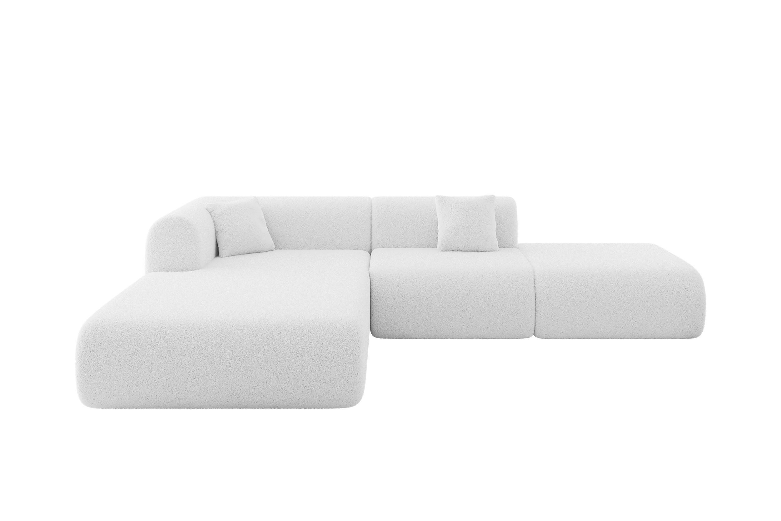 ECKSOFA Ottomane Links OVLY-L 289x176x71 Weiß Bouclé - Schwarz/Weiß, Holzwerkstoff/Kunststoff (176/289cm) - ALTDECOR