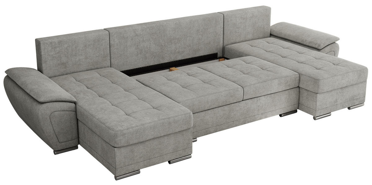 WOHNLANDSCHAFT UMBRIA U Hellgrau Stukture - Hellgrau/Grau, Textil/Metall (336/85/157cm) - MKS