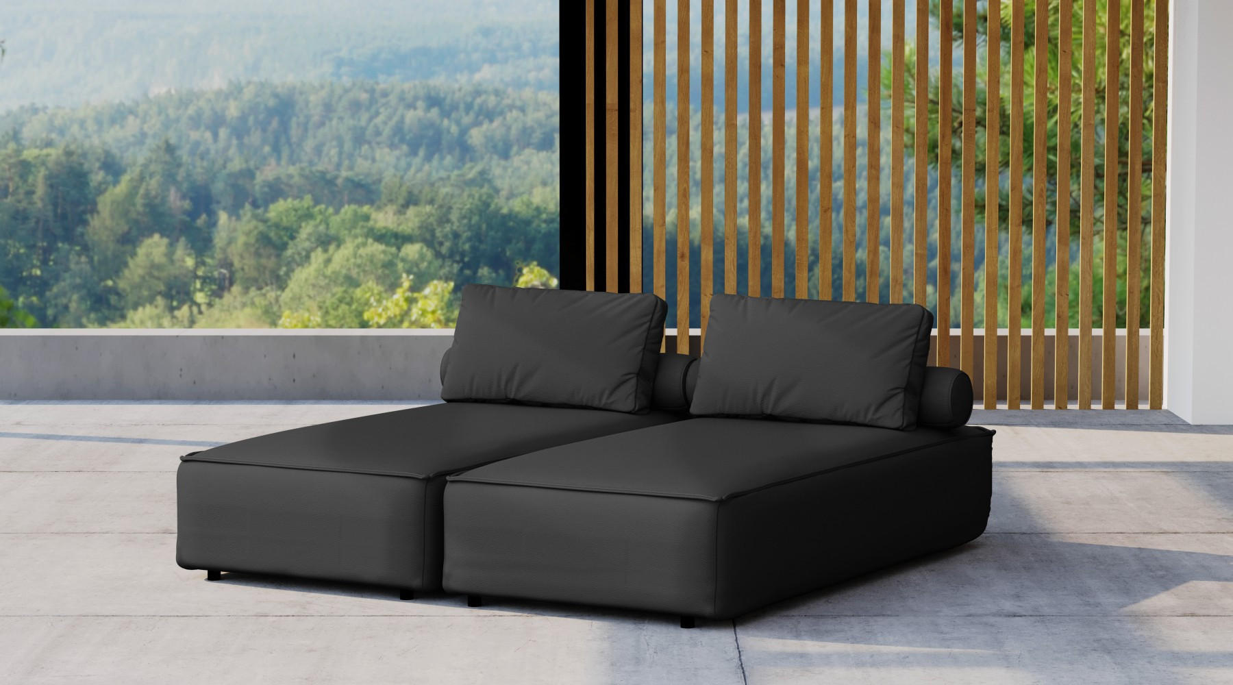 GARTENCHAISELONGUE Doppelter MALIBU Schwarz - Schwarz, Holz (180/73/194cm) - Kaiser Möbel