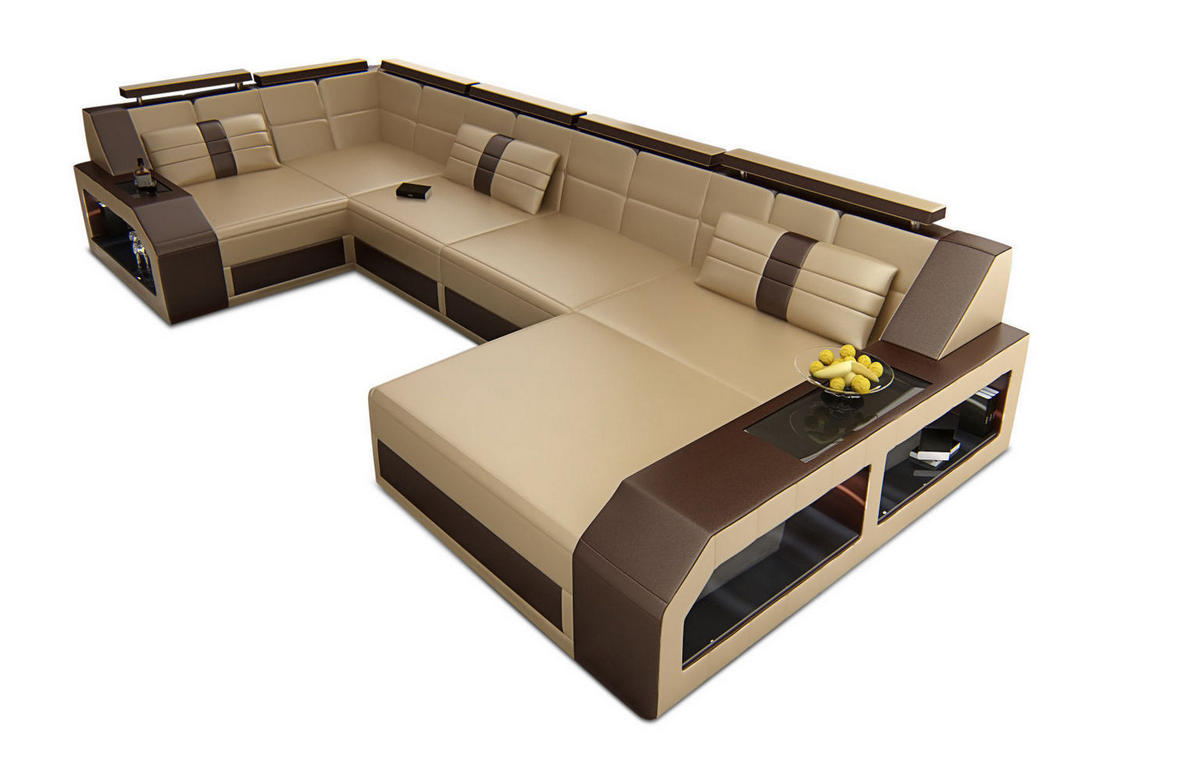 WOHNLANDSCHAFT Arezzo U - Beige, Leder (380/86/197cm) - Sofa Dreams