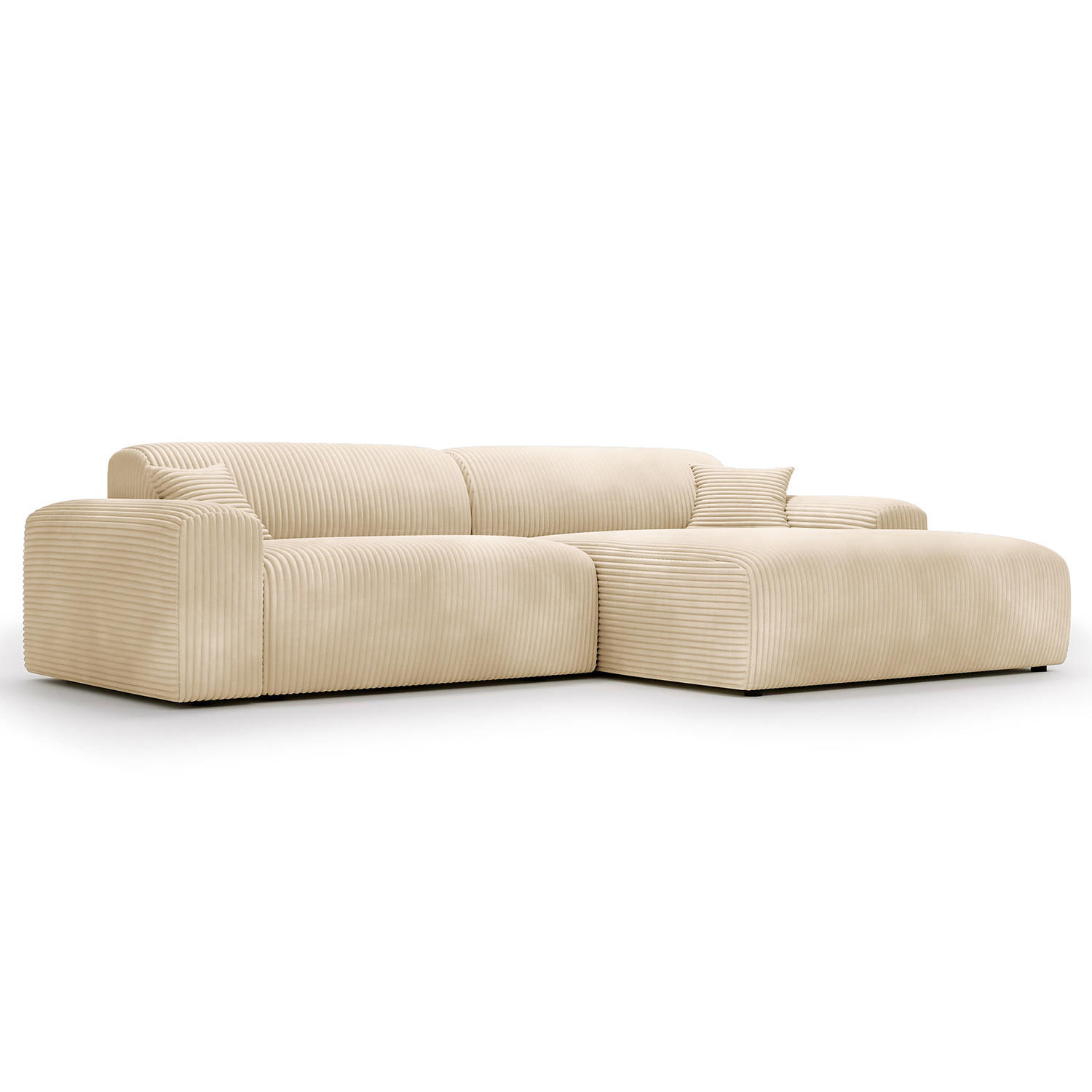ECKSOFA mit Longchair - Cord - Beige/Schwarz, Kunststoff/Textil (284/178cm) - home24