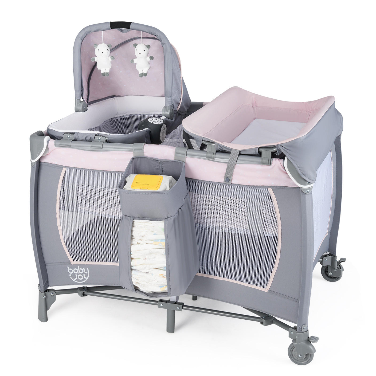 BABYBETT mit Matratze rosa - Pink, Textil - COSTWAY