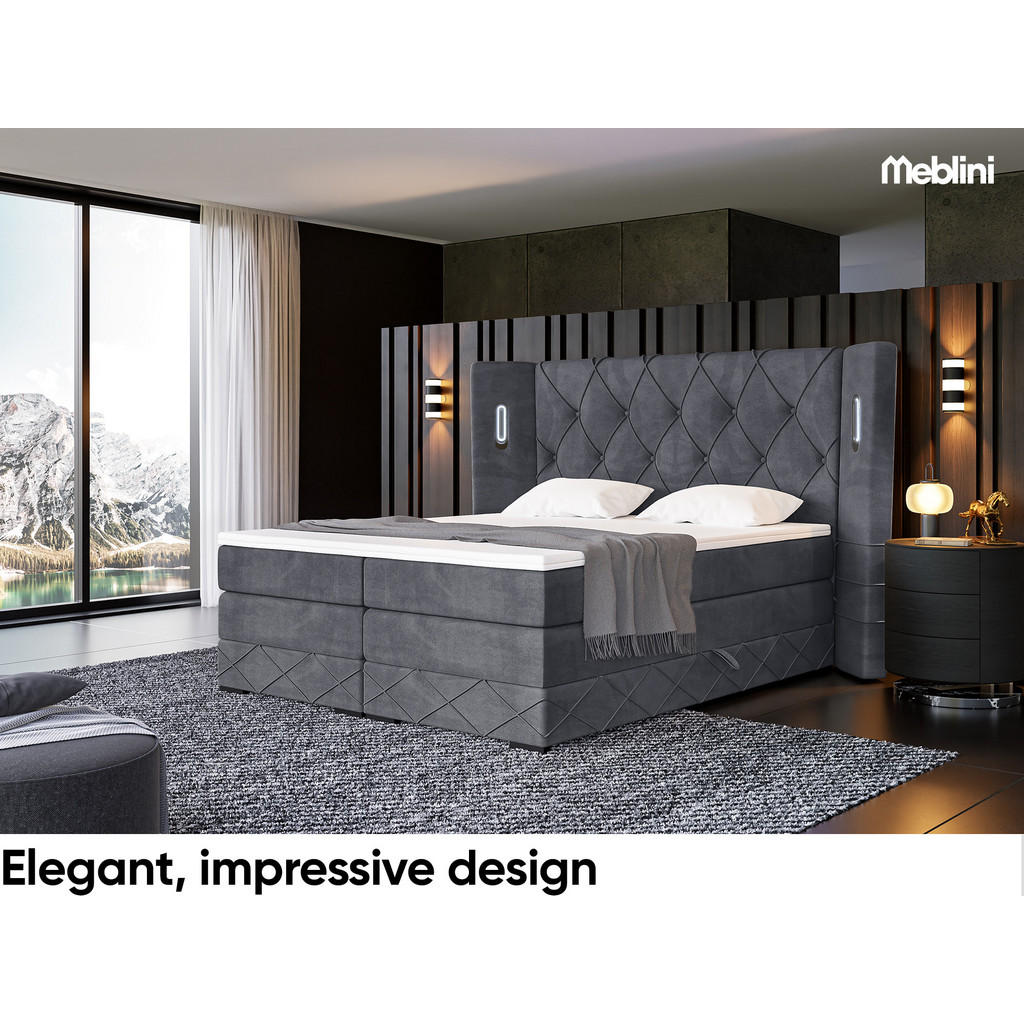 Thumbnail - Meblini Boxspringbett, Dunkelgrau, Textil, H4, 140x200 cm, Schlafzimmer, Betten, Boxspringbetten