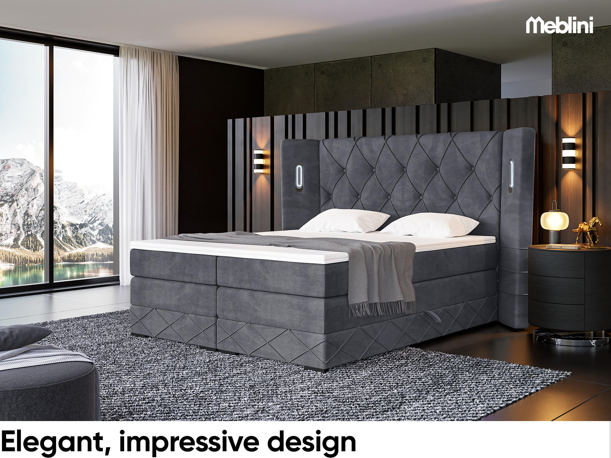 Thumbnail - Meblini Boxspringbett, Grau, Textil, H3, 200x200 cm, Schlafzimmer, Betten, Boxspringbetten