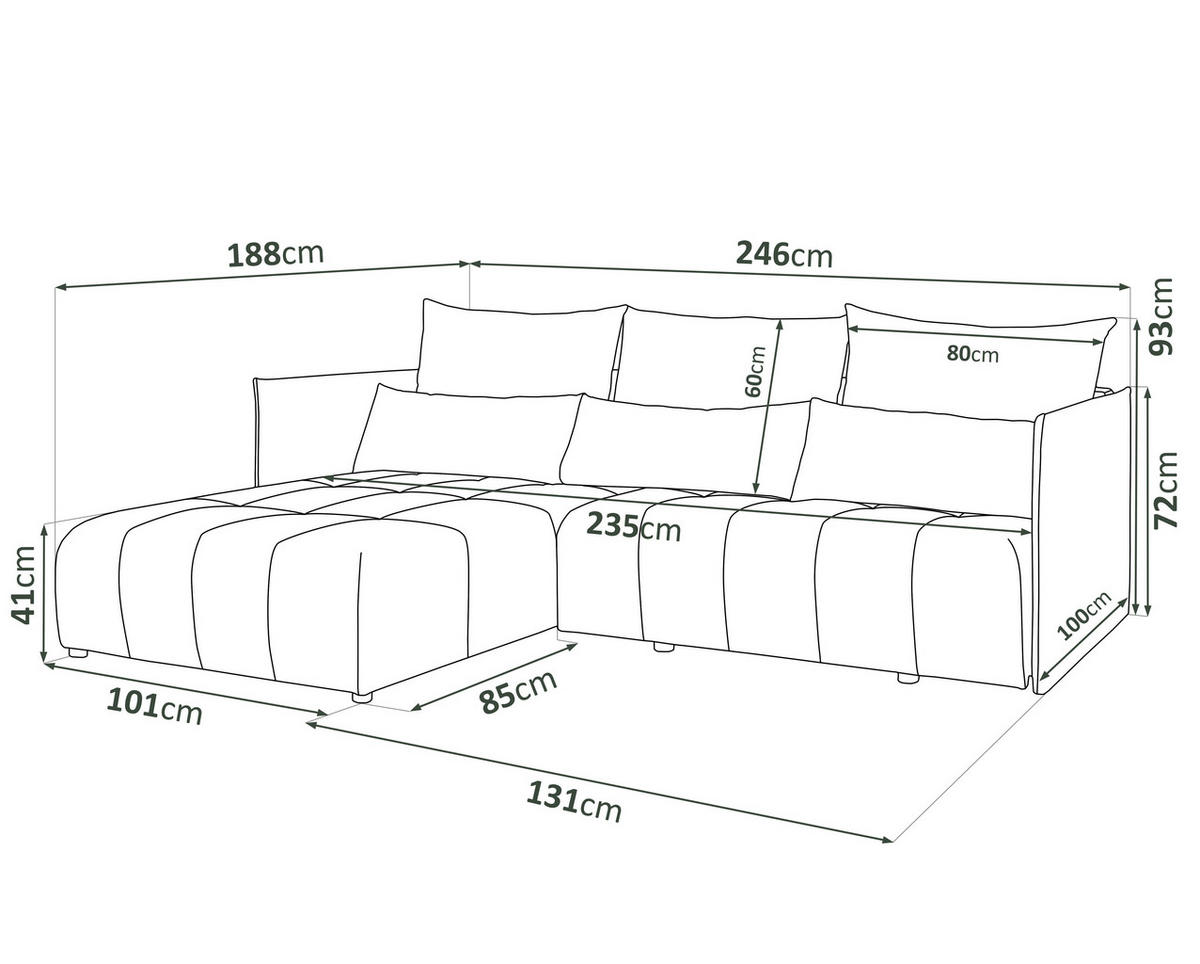 ECKSOFA L-Form Hannover stoff Castel Beige Links - Beige, Holz (188/246cm) - Kaiser Möbel